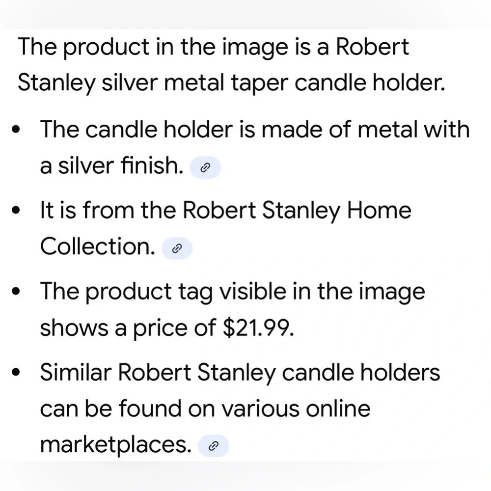 Robert Stanley Home Collection Taper Candle Holder Silver Toned NWT